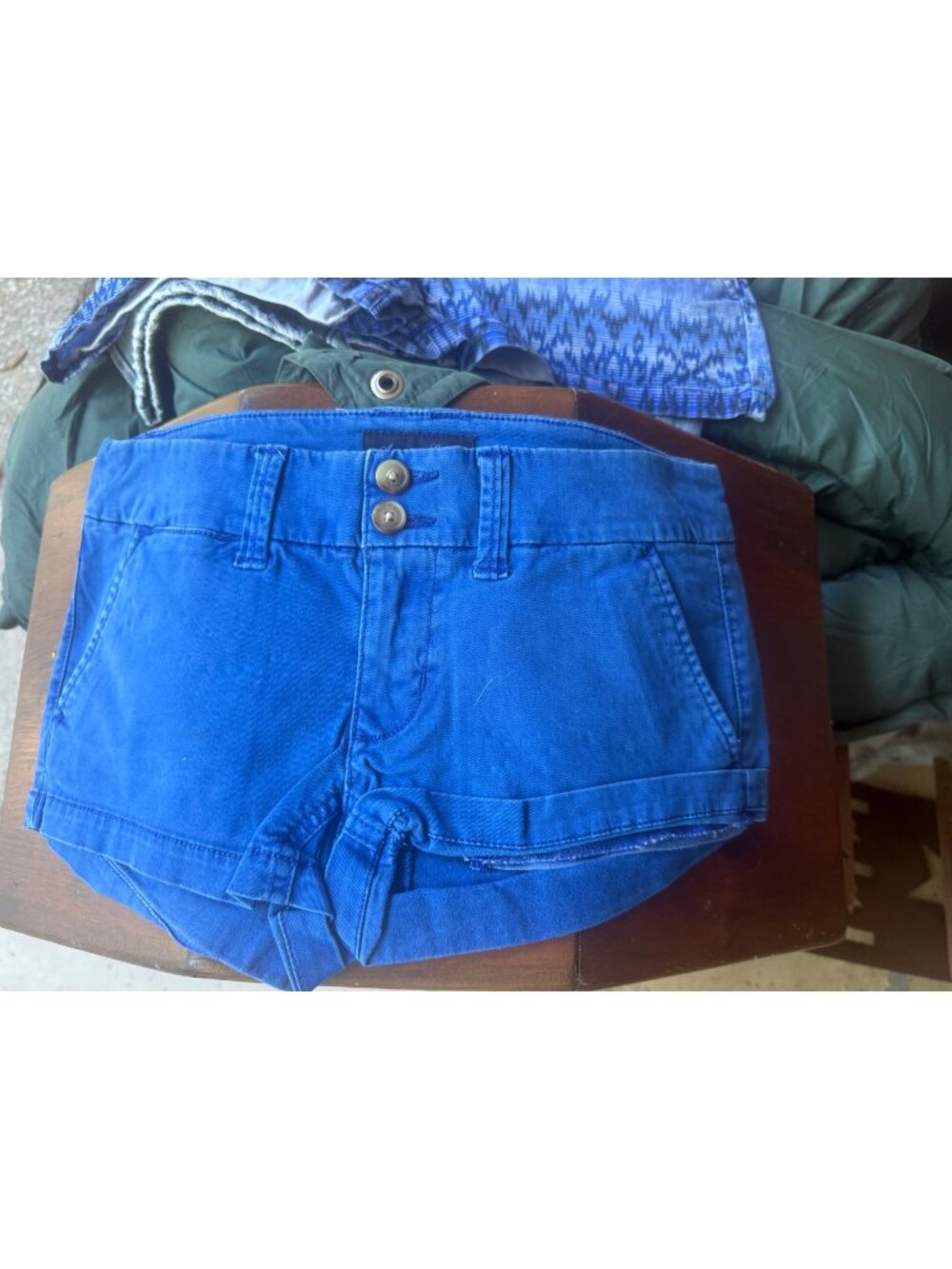 American Eagle Outfitters Stretch Denim Shorts 00 Bright Blue Double Button & zi